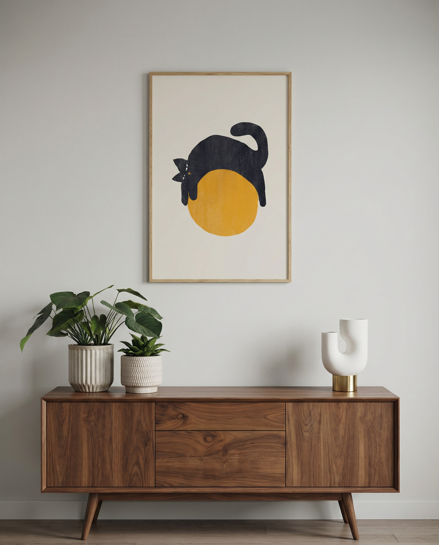 Black Cat and Orange Ball Illustrati