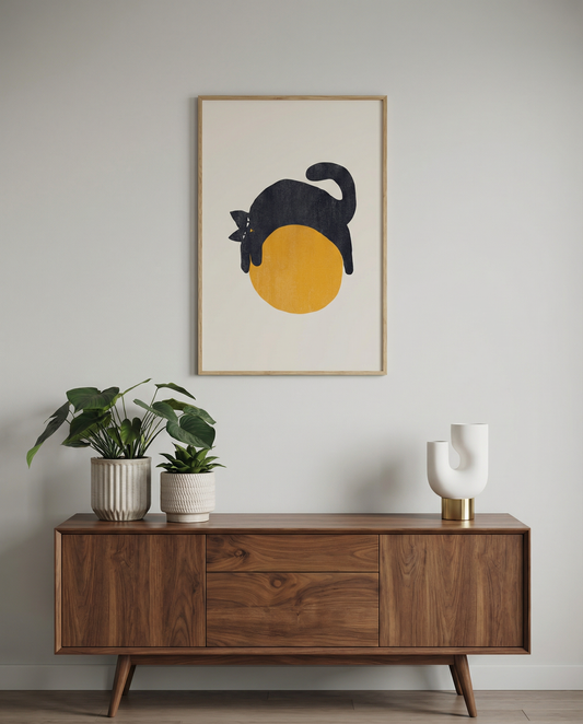 Black Cat and Orange Ball Illustrati